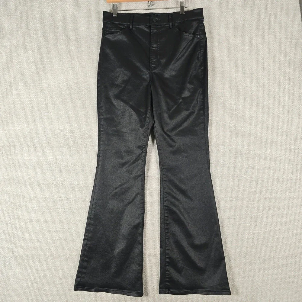 Express Womens Black Coated‎ Super High Rise Flare Pants Size 12R Faux Leather